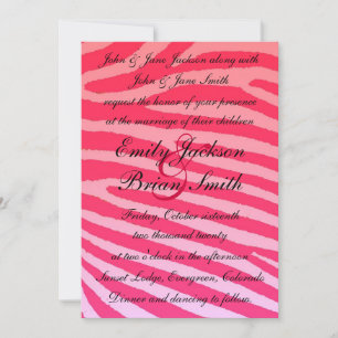 Bright pink neon zebra stripes wedding invitations