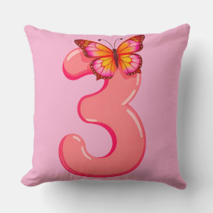 💖 Bright Pink Number Three Glow ❄️ Modern Cushion