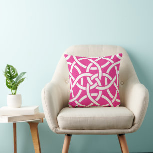 Bright Pink Off White Circle Links Pillow