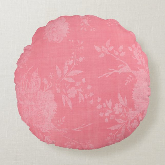Bright Pink on Pink Floral Pattern Round Cushion (Front)