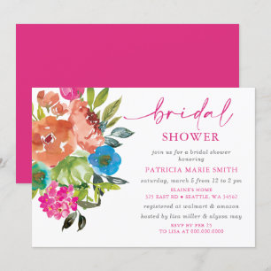 Bright Pink Orange Floral Bridal Shower Invitation