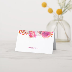 Bright Pink Orange Floral Name Folded Place Card