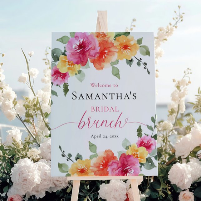Bright pink orange peony bridal brunch welcome poster (Creator Uploaded)