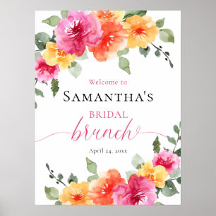 Bright pink orange peony bridal brunch welcome poster