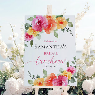 Bright pink orange peony bridal luncheon welcome poster