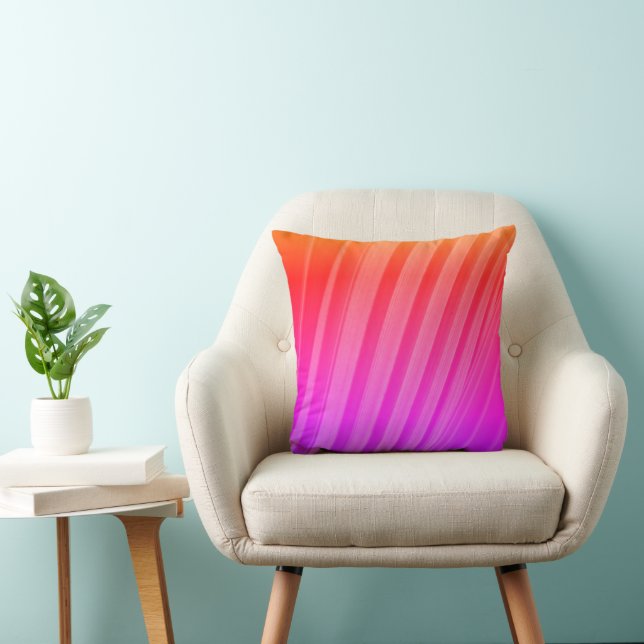 Bright Pink Orange Purple Palm Frond Striped Cushion (Chair)