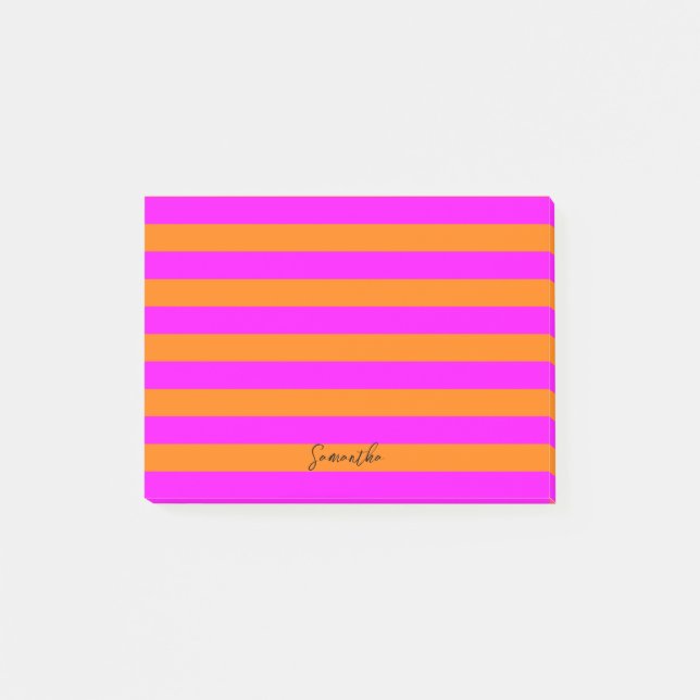 Bright Pink Orange Stripes with Lines Custom Post-it Notes (Front)