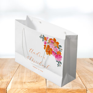 Bright Pink & Orange Vibrant Summer Floral Wedding Large Gift Bag