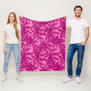 Bright pink Palm pattern Fleece Blanket