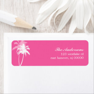 Bright Pink Palm Trees Tropical Beach Wedding Return Address Label
