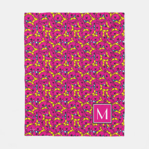 Bright Pink Pattern Monogram Fleece Blanket