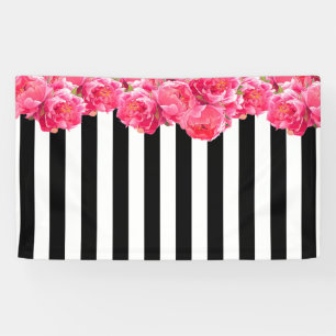 Bright Pink Peonies Horizontal Floral Backdrop Banner