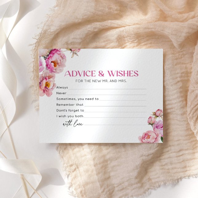 Bright pink peony advice and wishes bridal card (Creator Uploaded)