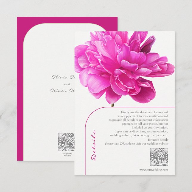 Bright Pink Peony Wedding Details  Enclosure Card (Front/Back)
