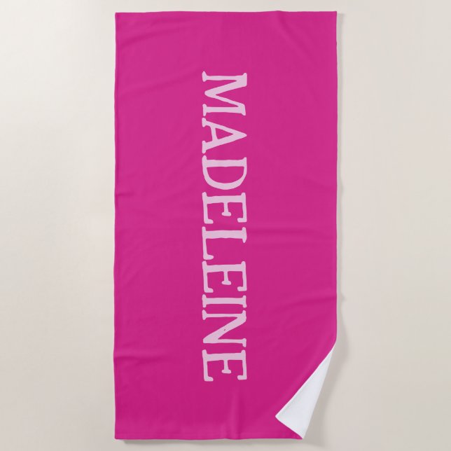 Bright Pink Personalised  Beach Towel (Front)