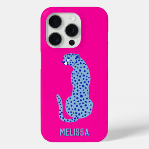 Bright Pink Personalised Modern Cheetah iPhone 15 Pro Case