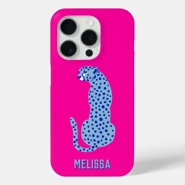 Bright Pink Personalised Modern Cheetah Case-Mate iPhone Case (Back)