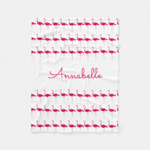 Bright Pink Personalised Watercolor Flamingo Print Fleece Blanket