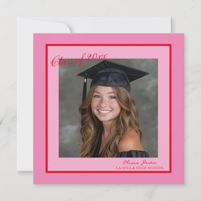 Bright Pink Photo Graduation Invitation (Front)
