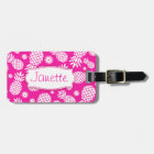 Bright pink pineapple and flower named luggage tag
