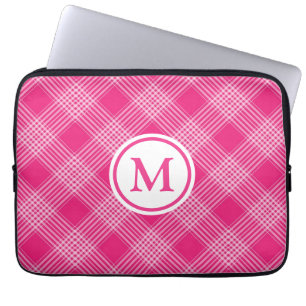 Bright Pink Plaid Monogram Laptop Sleeve