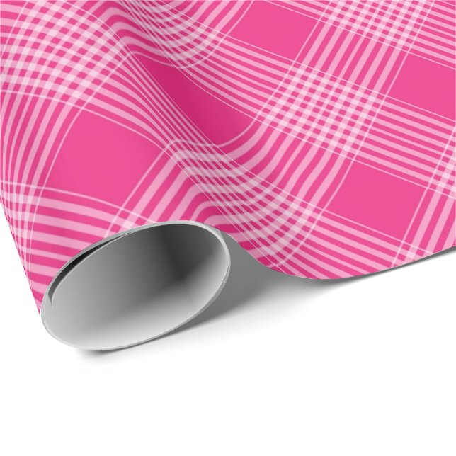Bright Pink Plaid Wrapping Paper (Roll Corner)