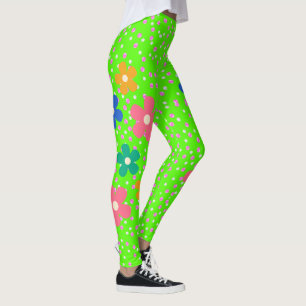Bright Pink Polka Dots and Flowers Leggings