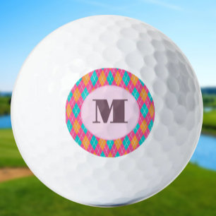 Bright Pink preppy argyle custom monogram ladies Golf Balls