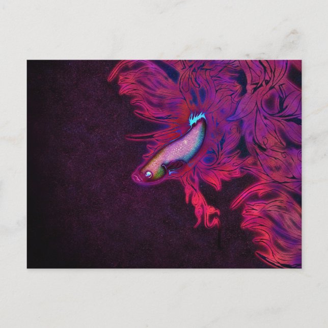Bright Pink, Purple, and Blue Beta Fish Postcard (Front)