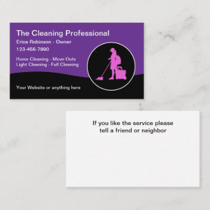 Bright Pink Purple Modern House Cleaning Maid Business Card