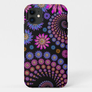 Bright Pink Purple Orange Flowers on Black iPhone 11 Case
