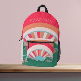 Bright Pink Rainbow Printed Backpack