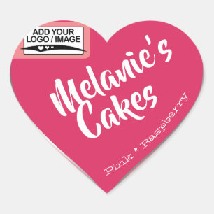 Bright Pink Raspberry Cake Packaging Logo Template Heart Sticker