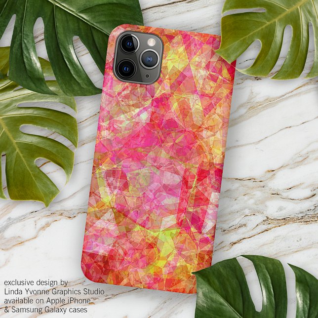 Bright Pink Red Orange Yellow Polygon Mosaic Art iPhone Case (Creator Uploaded)
