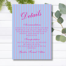 Bright Pink Retro Blue Pink Stripe Wedding Details