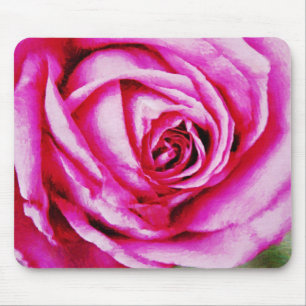 Bright Pink Rose Flower Art Mouse Pad