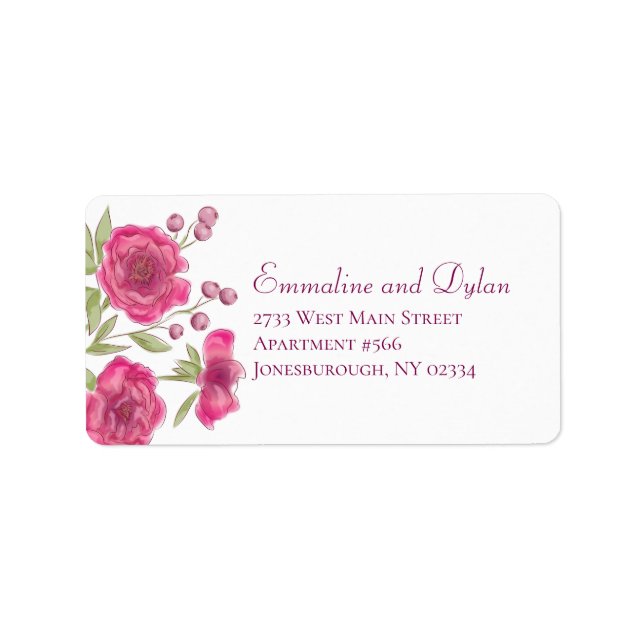 Bright Pink Rose Wedding Address Labels (Front)