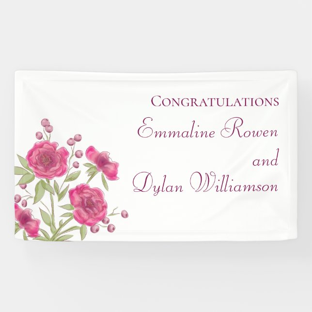 Bright Pink Rose Wedding Banner (Horizontal)