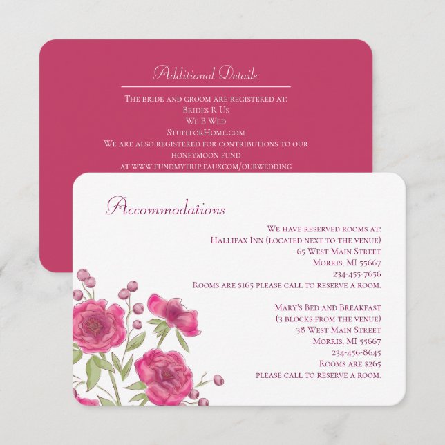 Bright Pink Rose Wedding Enclosure Card (Front/Back)