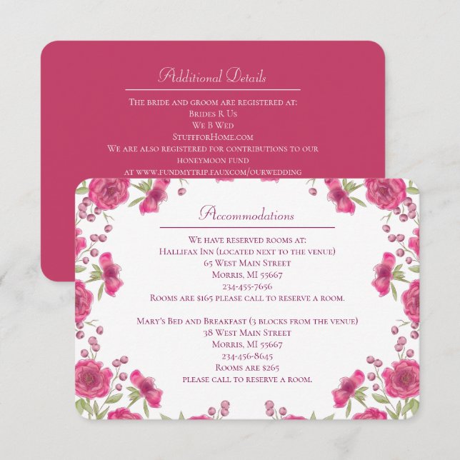 Bright Pink Rose Wedding Enclosure Card (Front/Back)