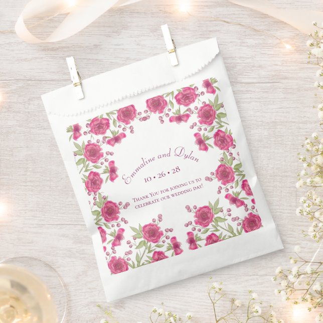 Bright Pink Rose Wedding Favour Bag (Clipped)