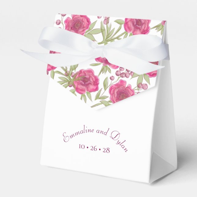 Bright Pink Rose Wedding Favour Box (Front Side)