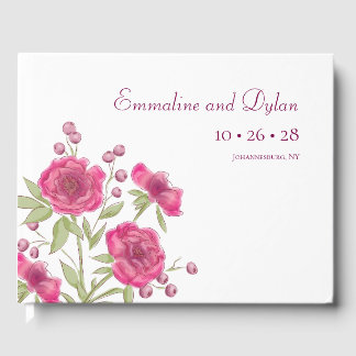 Bright Pink Rose Wedding Guest Book