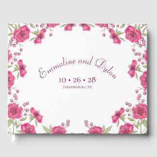 Bright Pink Rose Wedding Guest Book