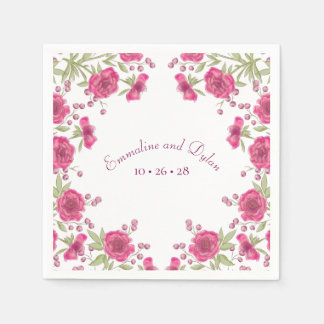 Bright Pink Rose Wedding Napkin