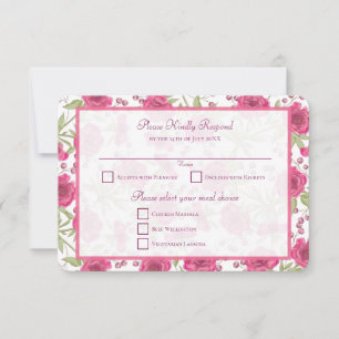 Bright Pink Rose Wedding RSVP Reply Invitation