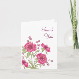 Bright Pink Rose Wedding Thank You Cards