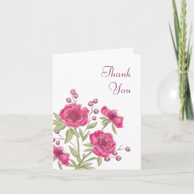 Bright Pink Rose Wedding Thank You Cards (Front)