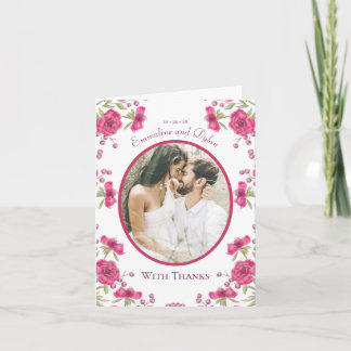 Bright Pink Rose Wedding Thank You Cards Photo