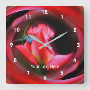 Bright Pink Rosebud Abstract Art Square Wall Clock